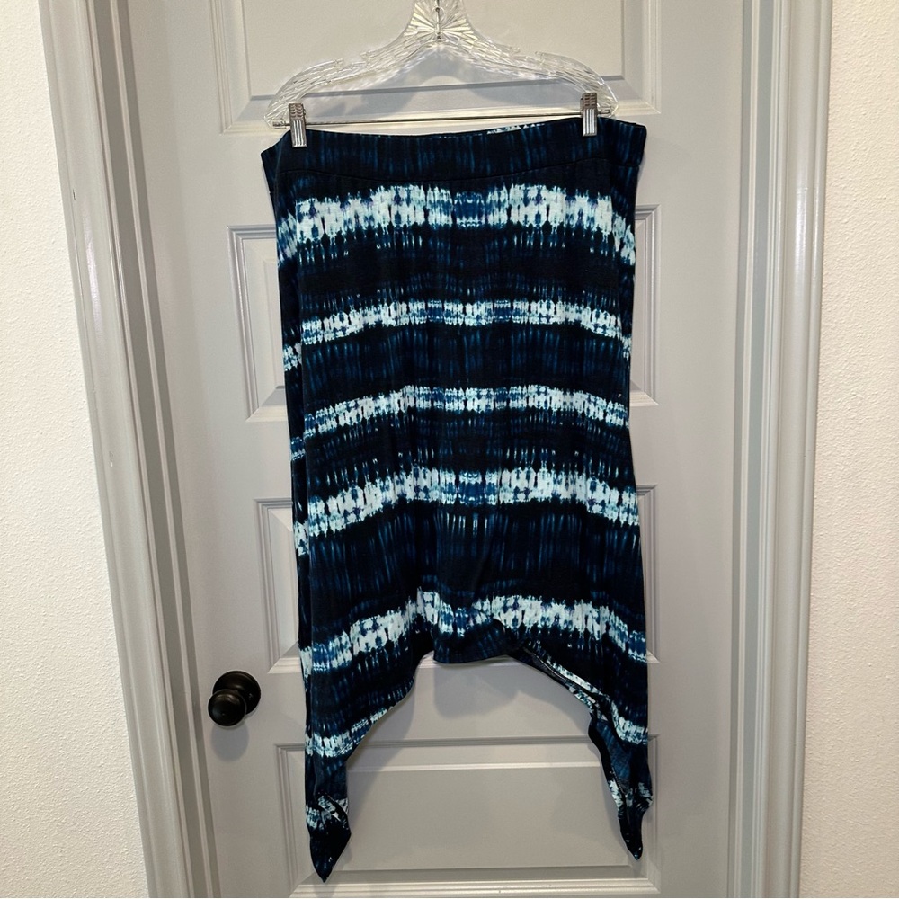 Faded Glory Blue Shibori Dye Print Shark Bite Hem Skirt 2X